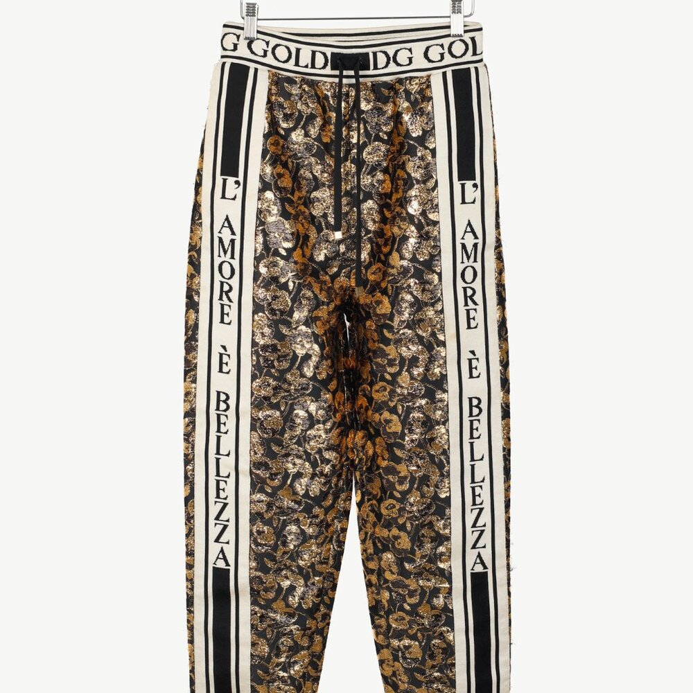 Dolce & Gabbana Gold Floral-Jacquard Tape-Trim Track Pants